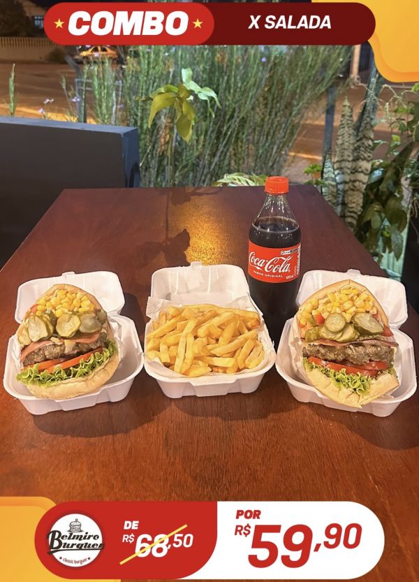 2 X-Salada + Extra Fritas + 1 Refrigerante 600ml